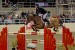 Rich Fellers and Flexible, 2011 L.A. National Grand Prix Rich Fellers and his fiery chestnut horse Flexible fly over an orange jump.