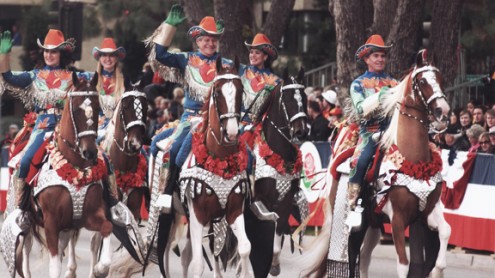 RoseParade_16x9 Colorfully-clad cowboys are as vivid as the beautiful paint Saddlebreds they're riding.