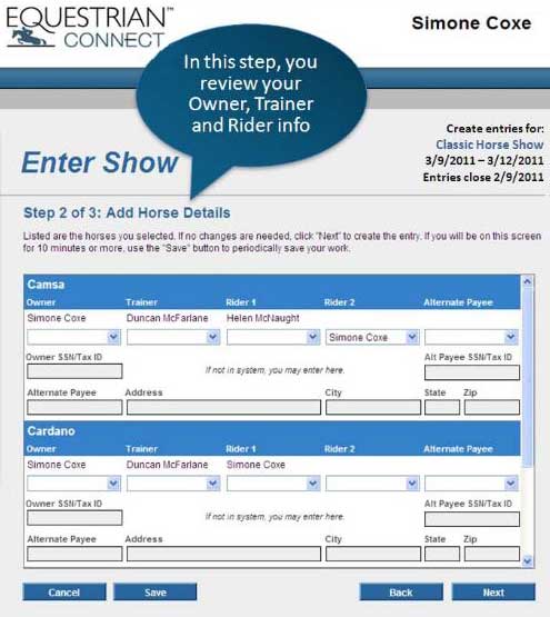 Screen grab of one step in the Equestrian Connect sign-up process.