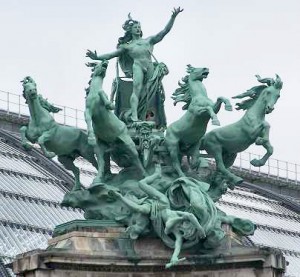 Bronze sculpture of a four-horse chariot