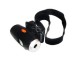Tiny camera that attaches to helmet via elastic headband.