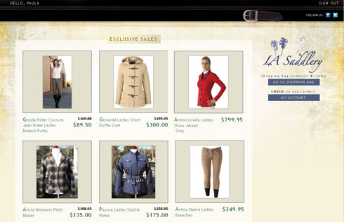 LA Saddlery online shopping page