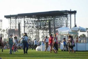 Main stage on the grassy field of the Empire Polo Club.