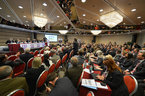 Attendeees fill a ballroom at the FEI Sports Forum.