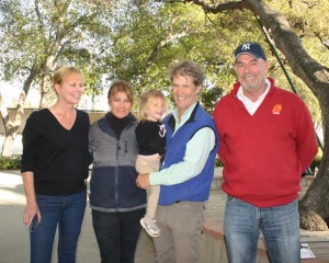 Foursome and baby under the oaks at the Flintridge Riding Club.