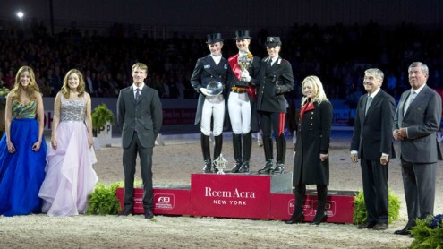 Winners at the 2012 Reem Acra FEI World Cup Dressage Finals at the podium.