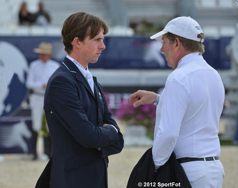 Ben Maher and Nick Sketon chat ringside.