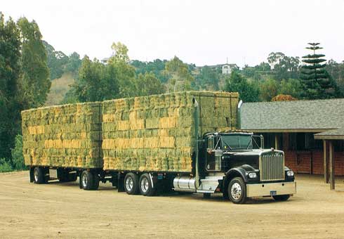 18-wheel truck hauling a full load of hay