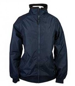 Navy-blue nylon fleeced-lined jacket.