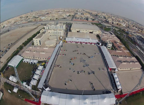 Aerial view of the Al Forsan arena in Abu Dhabi, UAE.