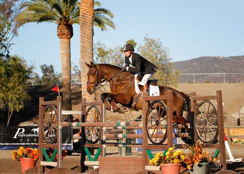 James Alliston and Jumbo's Jake on the show jumping course.