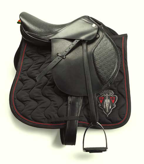 Gucci black leather jumping saddle and pad.