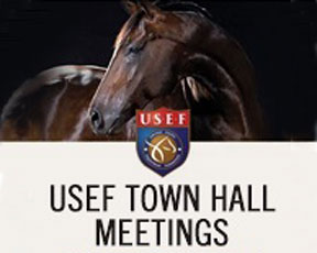 USEF Town Hall meeting with sheild and horse head.