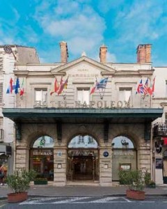 Facade of the Napoleon Hotel in Fountainbleu, France.