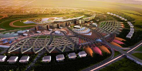 Aerial view of the Meydan City racecourse complex