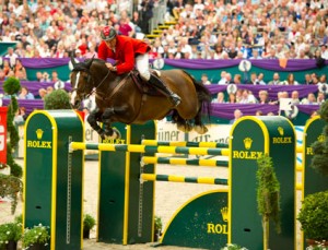 Germany's Christian Ahlmann clears the Rolex Swedish oxer