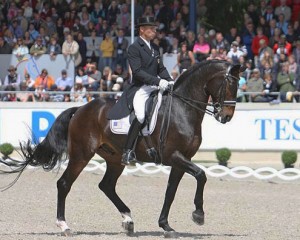 Steffen Peters and Ravel trot it out in Aachen, Germany.