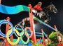 Eric Lamaze and his horse Hickstead soar over a colorful jump incorporating the Olympic rings at the 2008 games.