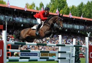 Eric Lamaze and Hickstead jump for a full stadium at the CN International $1 Million Grand Prix in Spruce Meadows, Canada in Septebmer 2011.