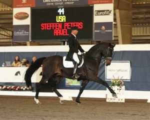 Steffen Peters and Ravel in an extended trot.