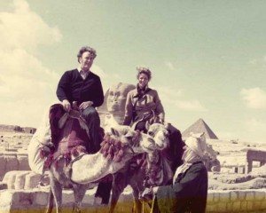 John and Tish Quirk ride camels in Egypt.