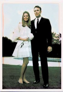 John and Tish Quirk on the lawn in Hoagy Carmichael's backyard in Palm Springs on their wedding day.