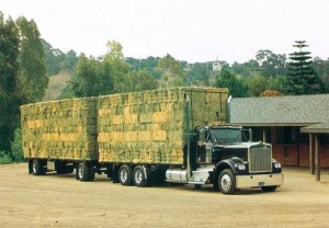 18-wheel truck hauling a full load of hay