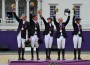 Germany's eventing team on the podium with its gold medals.