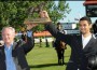 Nayel Nassar hoists a trophy at Spruce Meadows.