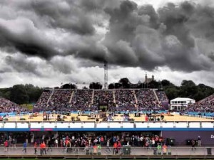 Dramatic clouds over the stadium in London's Greewich Park.