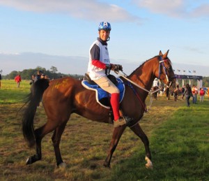 U.S. rider John Crandell and Heraldic get ready to race.