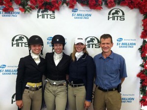 Top three hunter riders with HITS president Tom Struzzieri.