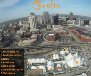 Cavalia's "tent city," as seen against the backdrop of St. Louis.