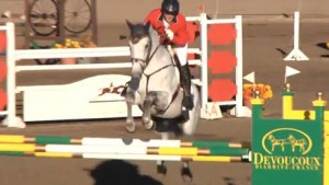 Michael Pollard and Schoensgreen Hanni show jumping at Galway Downs.