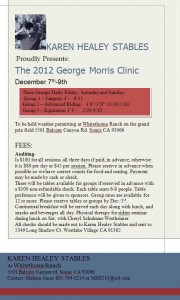 2012 George Morris Cinic schedule for Karen Healey Stables