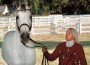 Anke Magnussen poses with her grey stallion Contefino