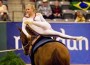 Mary Garret vaulting on her horse.