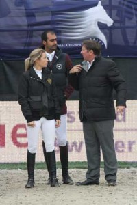 Edwina Tops Alexander, Sheikh Ali bin Khalid Al Thani and Jan Tops on the course walk in Vienna.